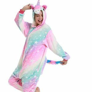 NewPlush Unicorn Stars Plush One Piece Hooded Pajama